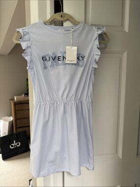 Givenchy Pale Blue Ruffle Sleeve Logo Cotton Dress